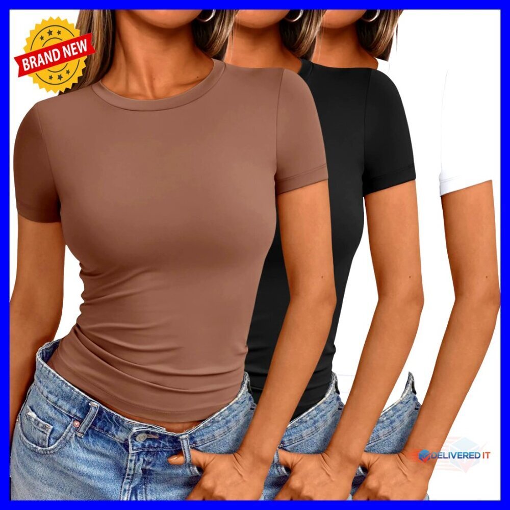 3 Piece Y2K Crop Tops Slim Fitted Short Sleeve Basic Summer Shirts